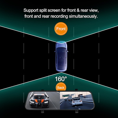10 pulgadas de pantalla táctil 160o cámara súper gran angular Vista trasera Dash Cam